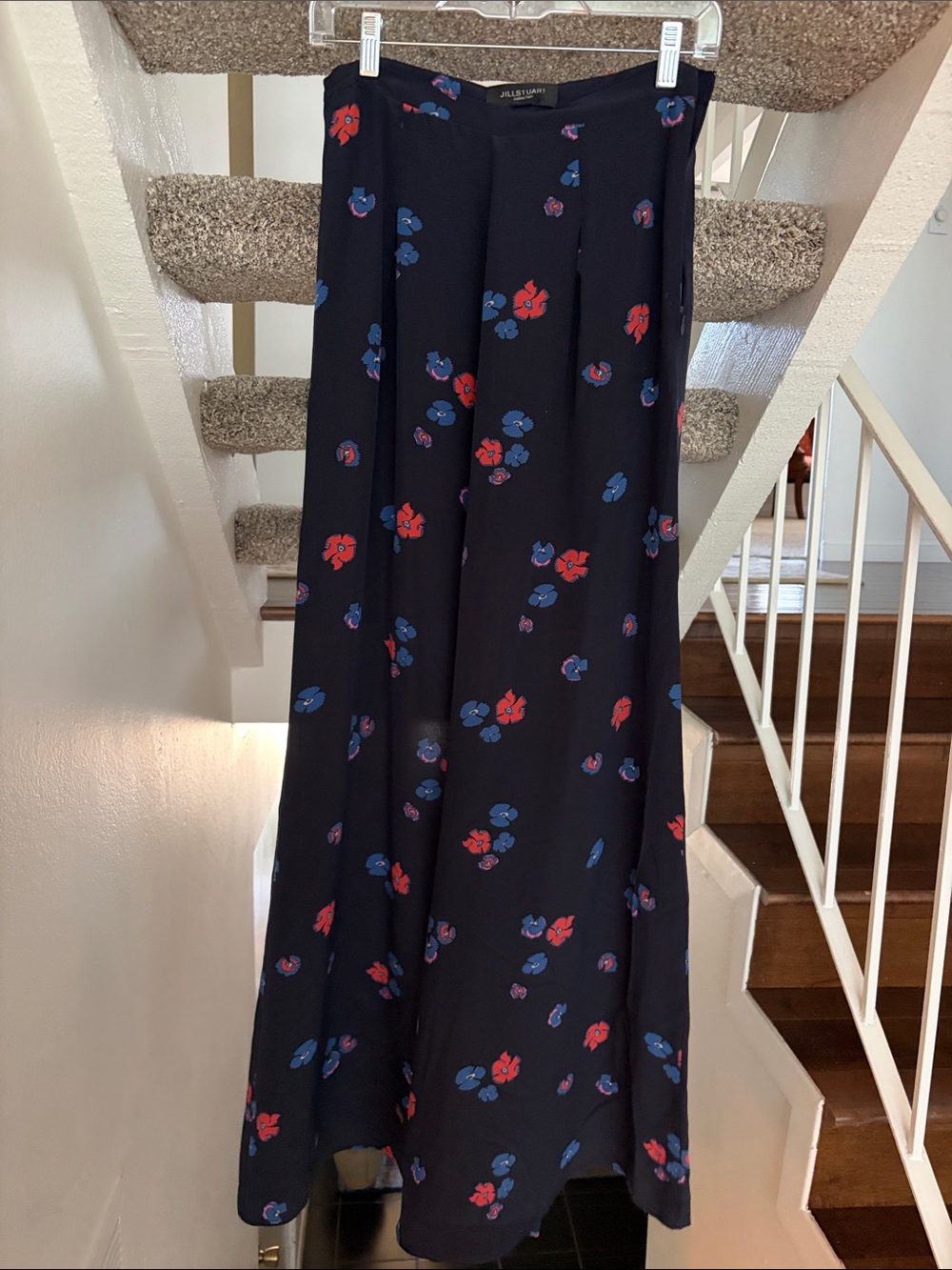 Jill Stuart Black Floral Maxi Skirt with Red & Blue Flowers